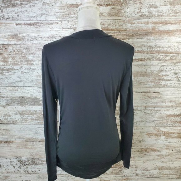 Chelsea28 Black Long Sleeve Crew Neck Scrunch Side Blouse Top Size L - Picture 2 of 8